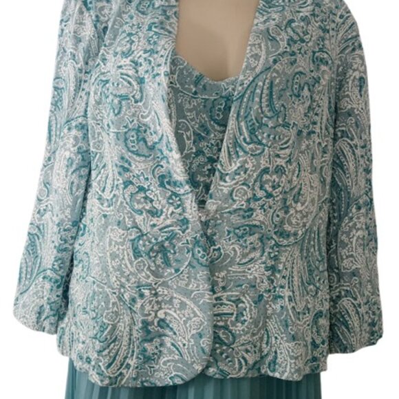 Alex Evenings Womens 2 PC Pleated Maxi Jacket Dress in Caribbean Seafoam 10 New - Picture 4 of 7